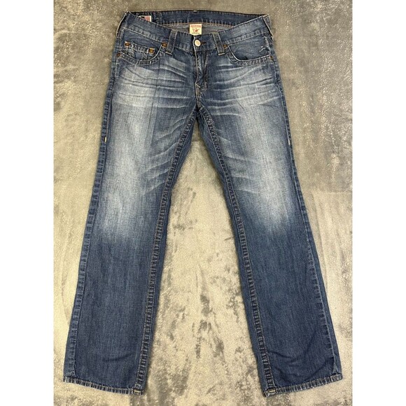 True Religion Jeans Bobby Men's 33 (35x33) Blue Denim Straight Leg Pockets - Picture 1 of 14